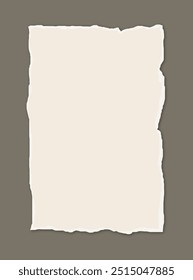 Old torn paper illustration. Vintage beige paper sheet with jagged edges.