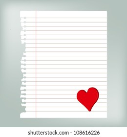Old torn paper and lines with red heart decoration, vector eps 10