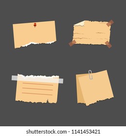 Old torn paper with ragged edge. Vintage note papers collection. Vector illustration.