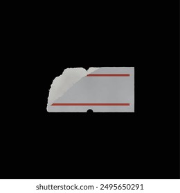 Old torn paper sticker with red lines on a black background. Vector illustration showing a piece of paper with rugged edges and a vintage look, ideal for retro-themed designs or labels.