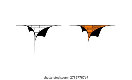old Torn wallpaper, black and color isolated vector silhouette