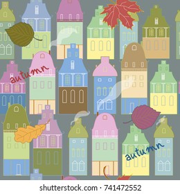 Old town in autumn, pattern for textile and paper