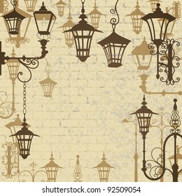 Old town background with wrought lanterns