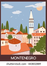 Old town in Budva city, Montenegro. Vector