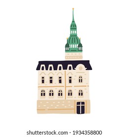 Old Town Hall in Brno. Ancient Czech building. European medieval architecture. Colored flat vector illustration of architectural landmark isolated on white background