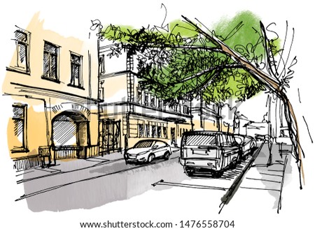 Old town hand drawn sketch