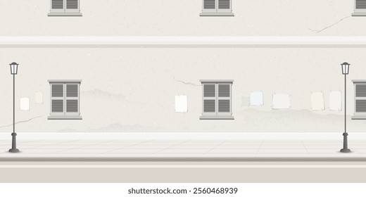 Old town landscape side view graphic illustration.