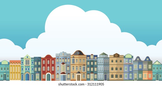Old town landscape. Vector illustration