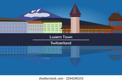 Old town Lucerne, luzern Switzerland vector illustration with text