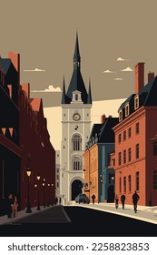 Old town of Riga, Latvia. Vector illustration in flat style. wall art print poster