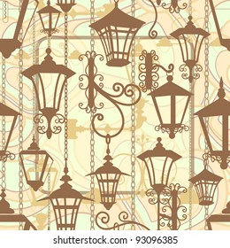 Old town seamless texture with wrought lanterns