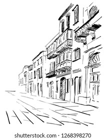 Old town sketch street perspective