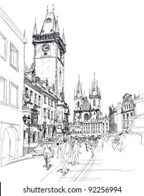 Old Town Square, Prague, Czech Republic - a vector sketch