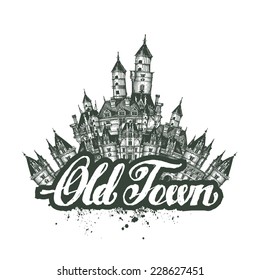 Old Town. Vector illustration, sketch, artwork. Hand drawn pencil sketch vector