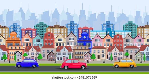 Altstadt Dorf Hauptstraße eine europäische Stadt. Stadtlandschaft. Lebensstil. Vektorillustration im flachen Stil