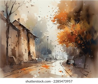 Old town watercolor abstract art background