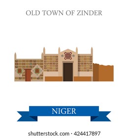 Old Town of Zinder in Niger. Flat cartoon style historic sight showplace attraction web site vector illustration. World countries cities vacation travel sightseeing Africa collection.