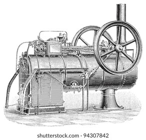 Old traction engine / vintage illustration from Meyers Konversations-Lexikon 1897