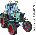 Old tractor coloring book for kids. Small funny retro cute car with eyes and mouth. Children vector illustration
