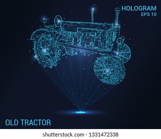 Altes Traktorhologramm. Digitaler und technologischer Hintergrund der Zugmaschine. Futuristische Zugmaschine