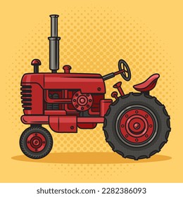 Old tractor pinup pop art retro vector illustration. Comic book style imitation.