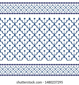 old traditional chinaware porcelain pattern vector in blue tone for printing on tile, fabric, ceramic and porcelain