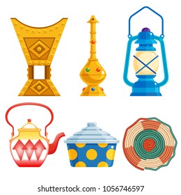 old traditional heritage icons in Arab gulf countries ( United Arab Emirates UAE  Saudi Arabia , Qatar  Bahrain , Kuwait  and Oman )  Ramadan kareem isolated vector illustration