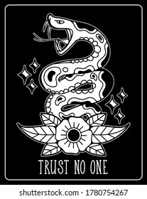 Old traditional school tattoo flash art design  Isolated vector illustration and wild   dangerous snake  cobra   phrase 