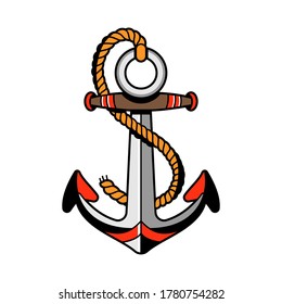 Old traditional school tattoo of flash art design. Isolated vector illustration with sea vintage anchor. Element for tattoo sketch or print.