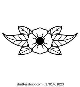 Old traditional school tattoo of flash art design. Isolated vector illustration with traditional tattoo flower element in vintage, retro style. Element for tattoo sketch or print.