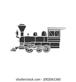 Old Train Icon Silhouette Illustration. Vintage Trasportation Vector Graphic Pictogram Symbol Clip Art. Doodle Sketch Black Sign.