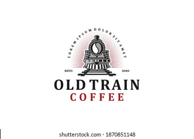 Old train logo vintage, coffee cafe identity, coffee seed, old train vehicle.