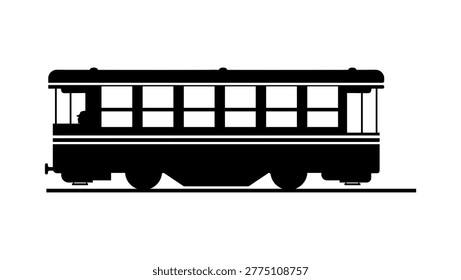 old tram, black isolated vector silhouette