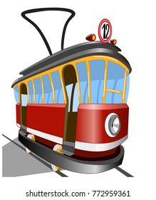 Old tram on a white background, vector illustration