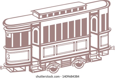 Old tram. Outline drawing. Vector graphics