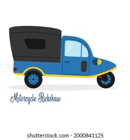 Old Transport Background: Motorcycle Rickshaw (Bemo Indonesia) . Vector design illustration 02