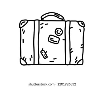 
Old travel case. Hand-drawn vector illustration. Tattoo sketch. Print for t-shirt and bags. Logo. Doodle. Design element.