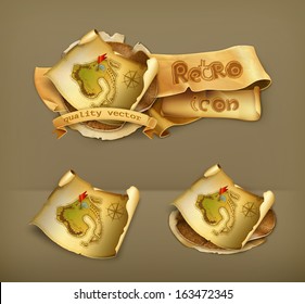 Old treasure map vector icon