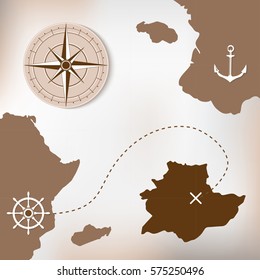 Old treasure paper map with islands. Vector background