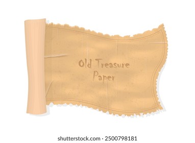 Old treasure realistic folding paper with texture, parchment antique paper with border line blank isolated on white background
