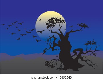 Old tree against the full moon