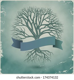 Old tree with banner on a grunge background, eps10 vector