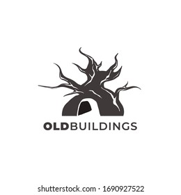 old tree building logo design vector template