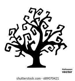 Old tree with crimped branches. Tattoos, doodling style. Element for Halloween design, print on the T-shirt, souvenir products.