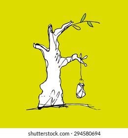 Old tree hand drawn ink vector illustration