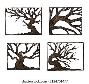 Ilustración de árbol antiguo, vector aislado dibujado a mano