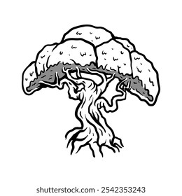 old tree logo isolated drawing coloring line art style sketch classic vintage design illustration