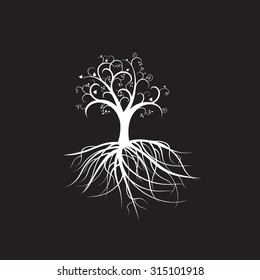 Old tree on a black background. Vector illustration EPS 10