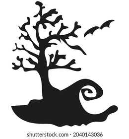 Old tree on a cliff, Halloween holiday, vector graphics, white background 