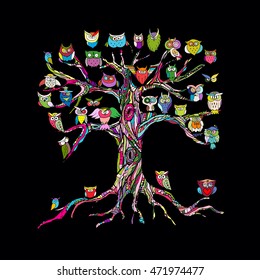 Old tree with owls for your design